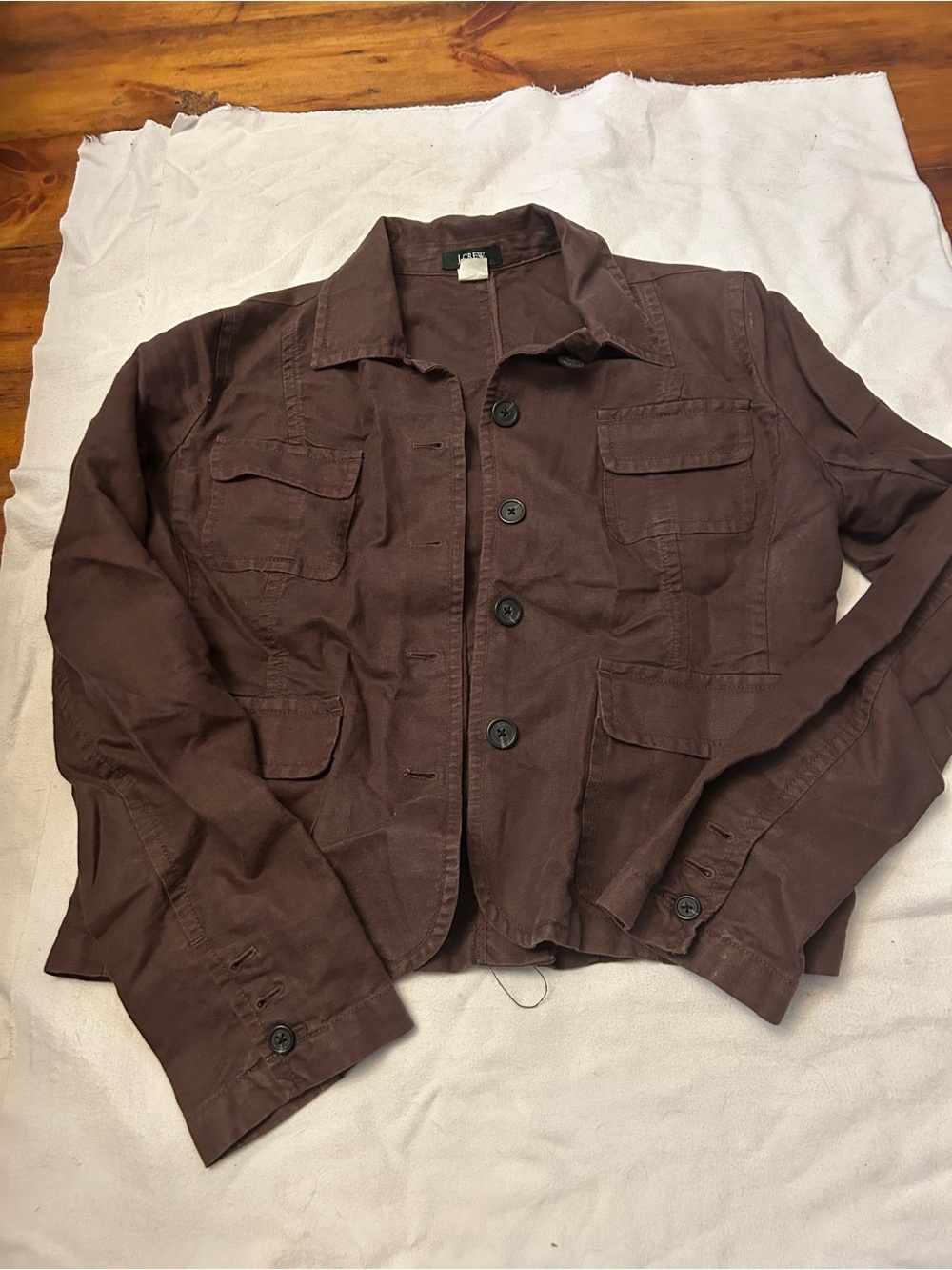 J. Crew Brown Linen-Cotton Shirt Jacket large brown